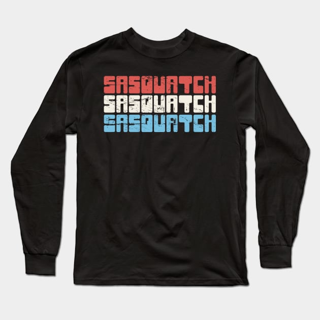 Retro 70s Patriotic Sasquatch Bigfoot Long Sleeve T-Shirt by MeatMan